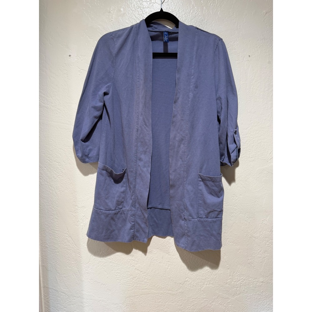 Great Northwest Indigo Womens M Blue Roll Tab Sleeve Open Front Cardigan Pockets